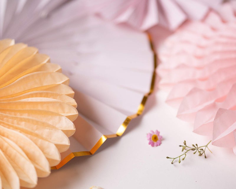 PapaKit Origami Wall Decoration Set (8 Assorted Round Paper Fans) Birthday Party Baby Shower Wedding Events Decor | Creative Art Design Pattern (Sparkling Pink Rose Blush  8 Piece Set) - Image 5